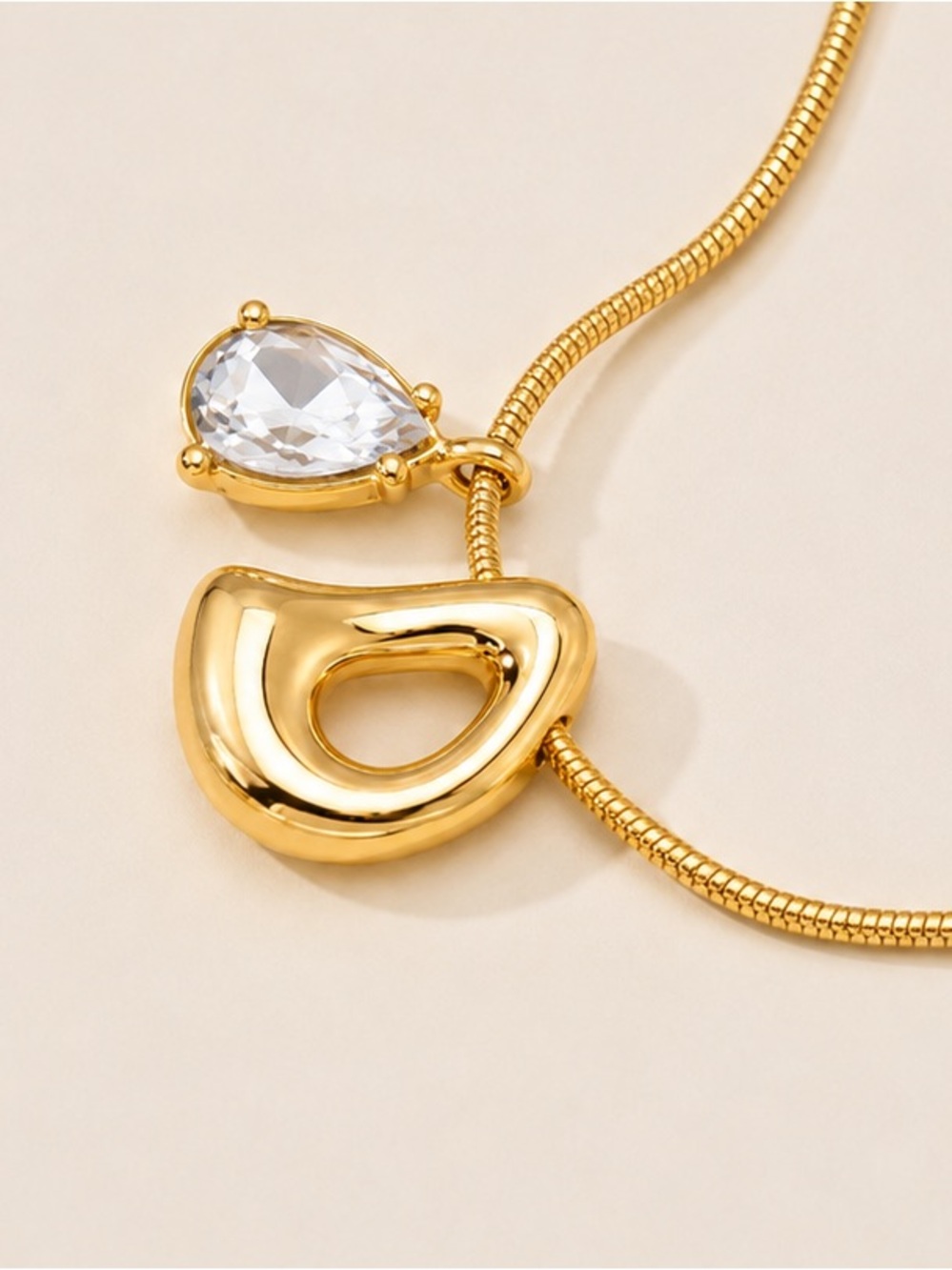 Gold Bubble Initial Crystal Pear Charms Necklace (7218)